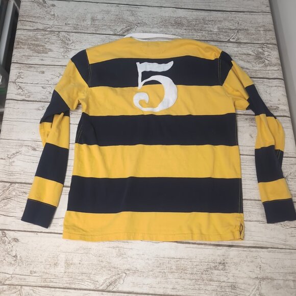 Polo Ralph Lauren Navy Yellow Stripe Rugby Shirt Boys Size XL - Picture 8 of 8